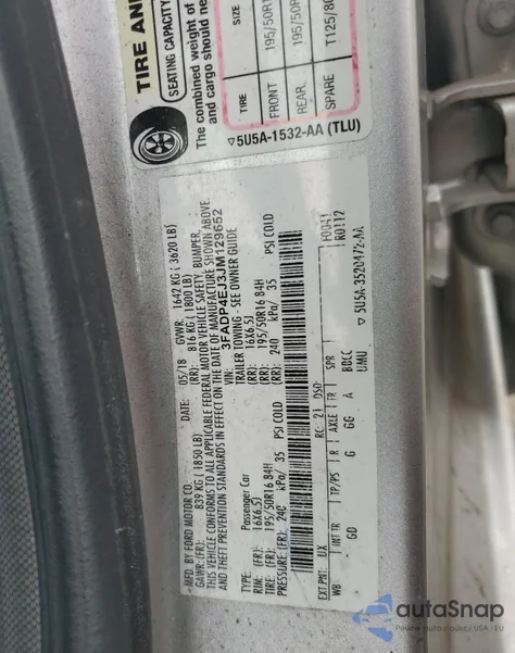 2018 Ford Fiesta Se из США, поврежденный, VIN 3FADP4EJ3JM129652